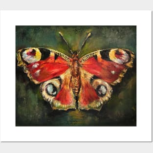 Red butterfly, oil painting on canvas. Posters and Art